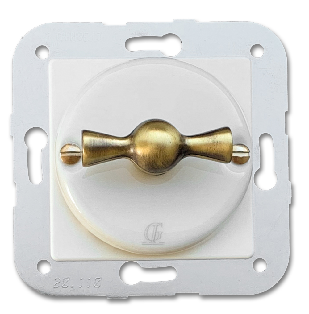 Porcelain switch insert with brass rotary switch. On/off toggle switch. Butterfly