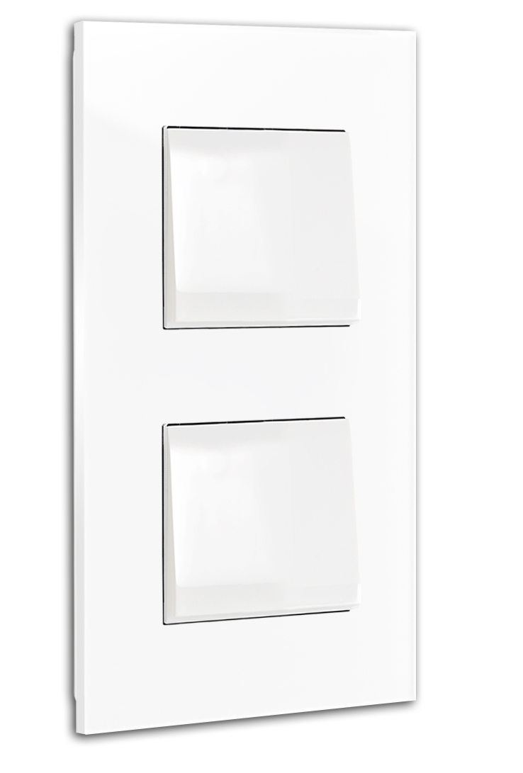 Glass-look light switch. 2-gang for 2 wall sockets, white. 1-way and 2-way switch MAXIM