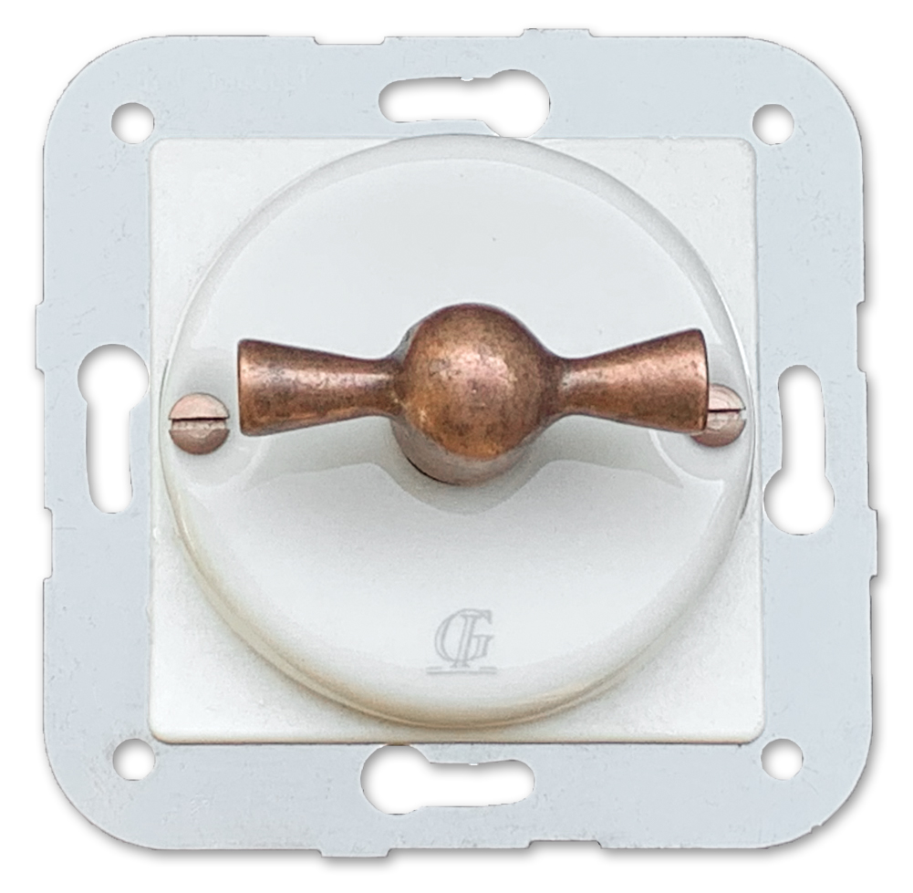 Porcelain insert with copper rotary switch. On/Off changeover switch. Butterfly