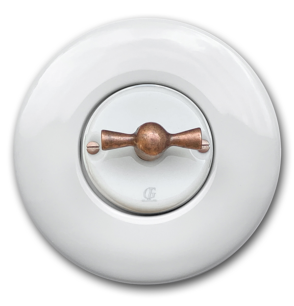 Retro porcelain light switch with "Butterfly" rotary switch. VDE certified. German standard