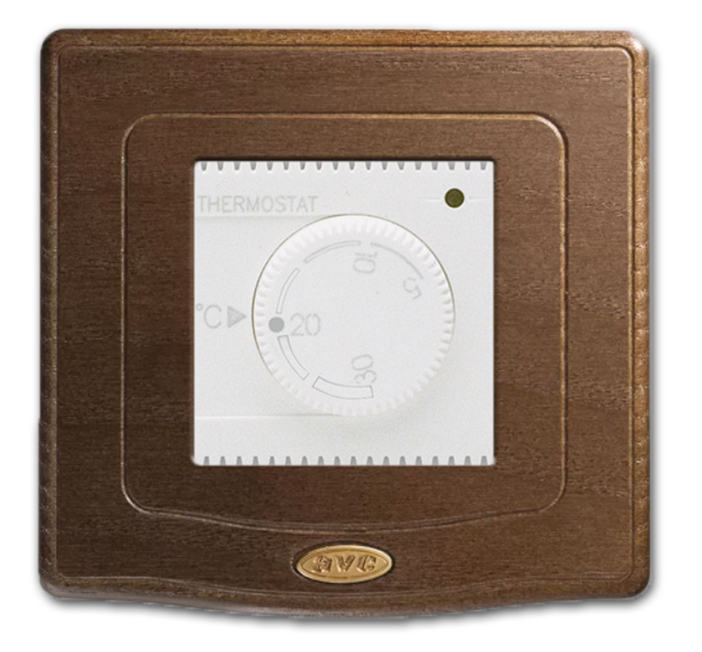 Thermostat rétro avec cadre en bois de noyer.