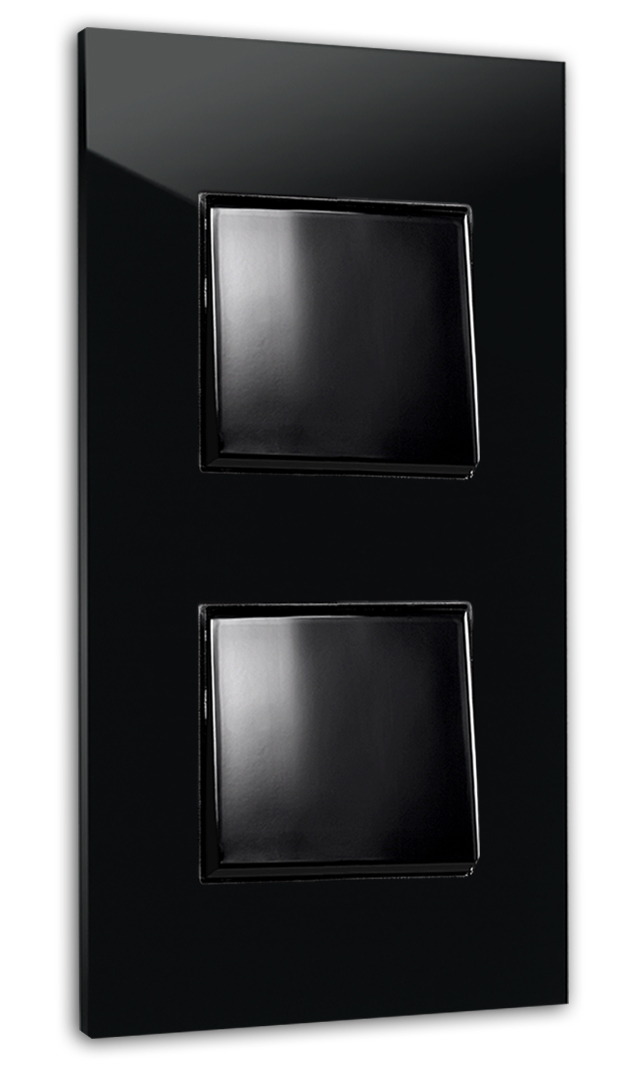 Glass-look light switch. 2-gang for 2 wall boxes, black. MAXIM 2-way switch