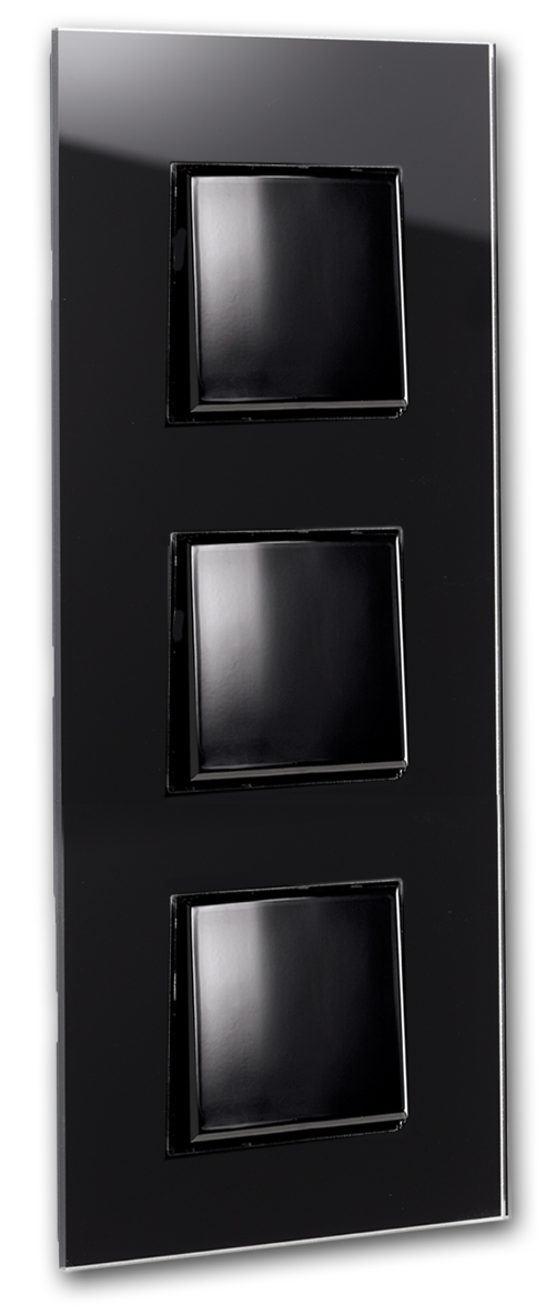 Glass-look light switch. 3-way for 3 wall sockets, black. MAXIM changeover switch